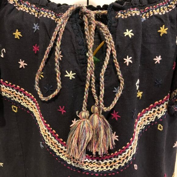 BANJARA Cotton Embroidered Navy Blue Boho Sheath Dress Women's Size S - Picture 3 of 8